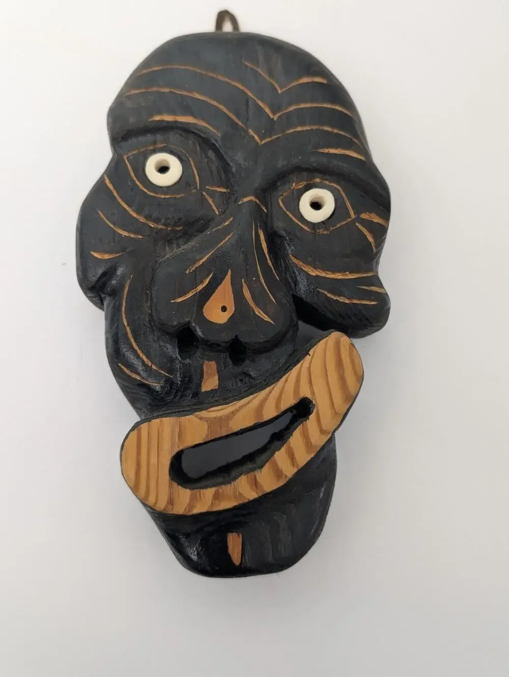 Vintage Hand Carved African Style Wood Mask Etched Tribal Wall Decor